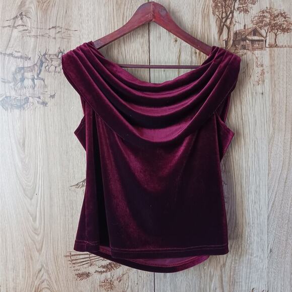 Vintage Jbs Ltd Wine Velvet Draped Neckline Blouse Size Medium - Picture 1 of 6